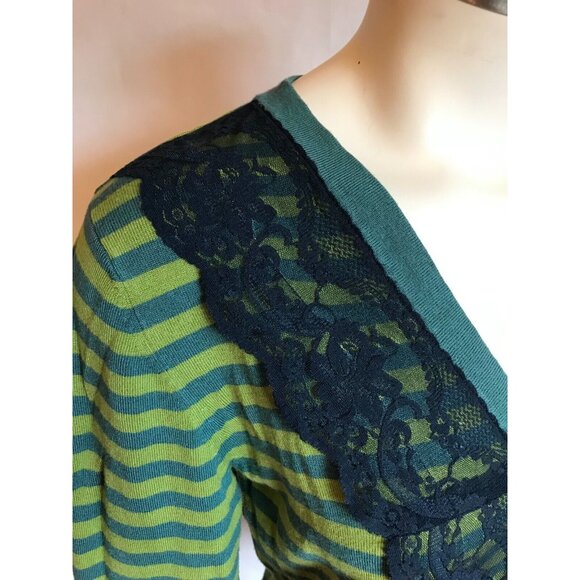 Matilda Jane Green & Blue Striped Cardigan W/ Lace, Size Small (US) - Picture 4 of 10